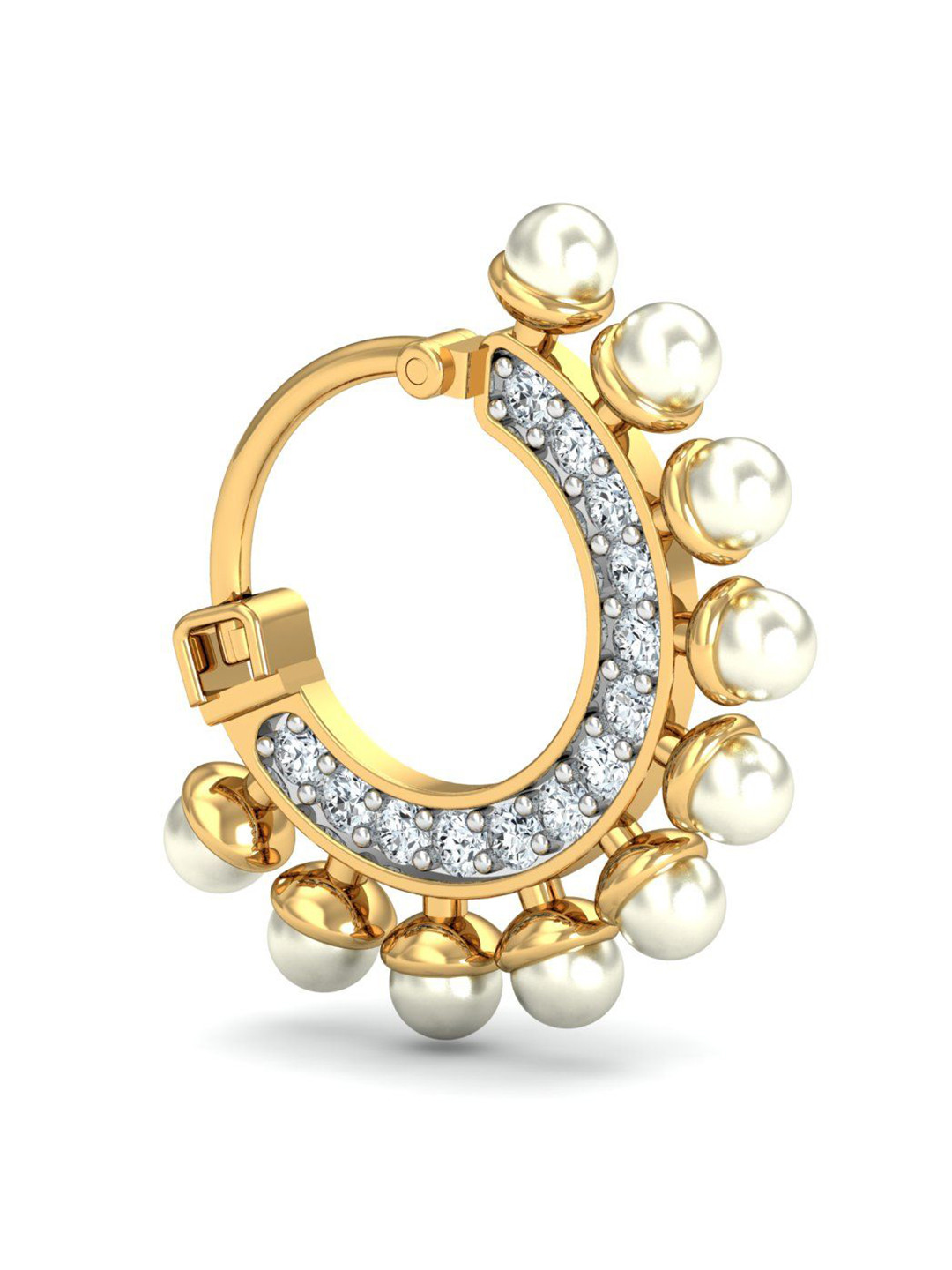 KUBERBOX 18K Yellow Gold Diamond Dream Pearl Nose Ring