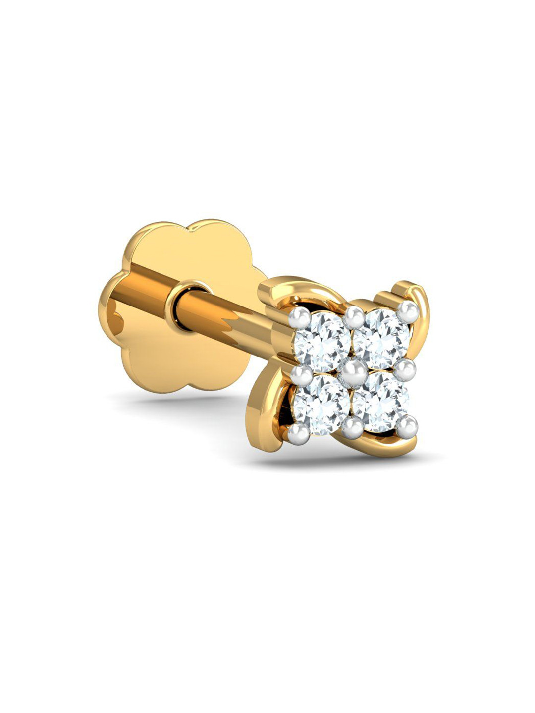 KUBERBOX 18K Yellow Gold Diamond Quartet Stud Nose Stud
