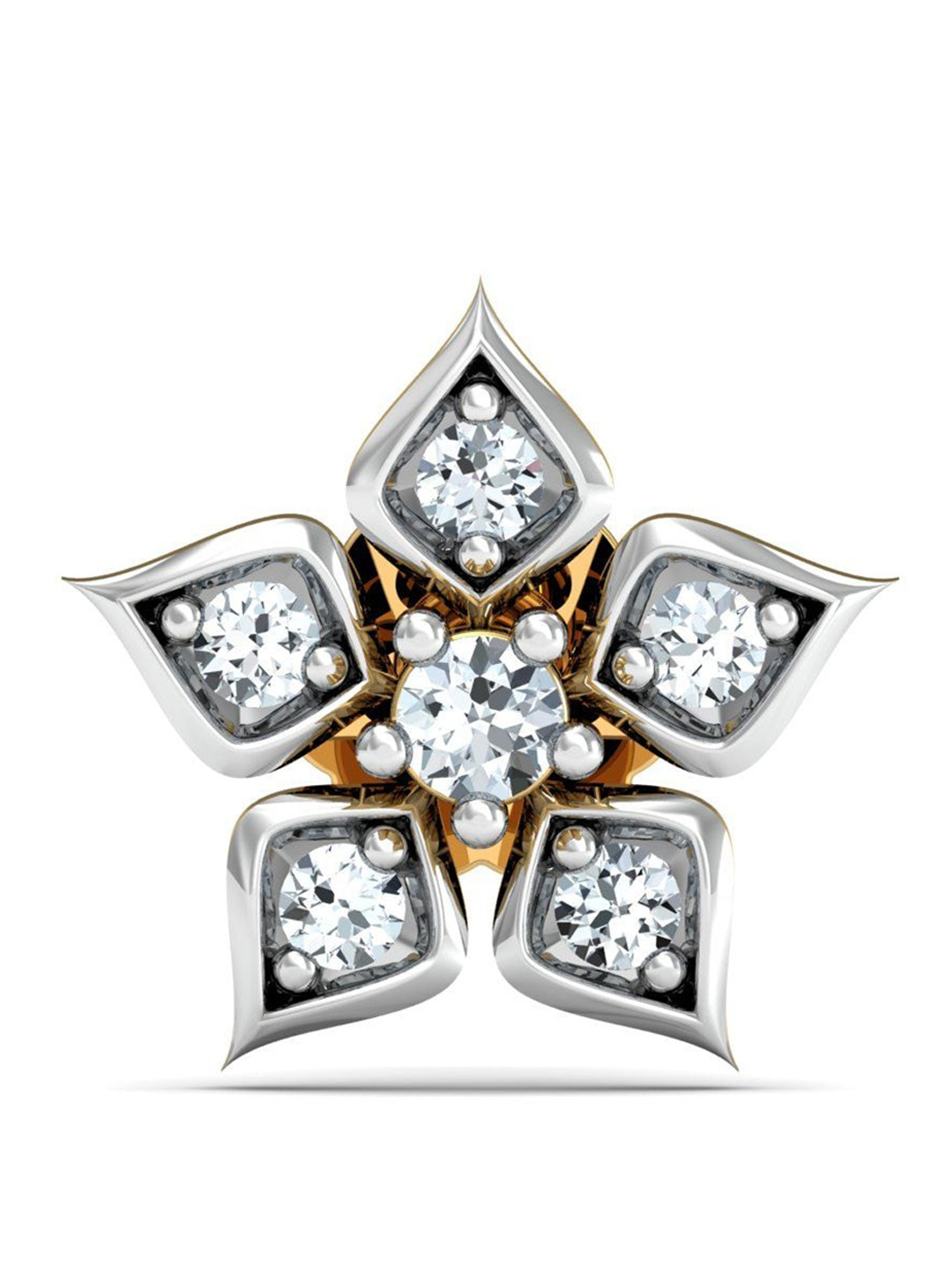 KUBERBOX Zora 18KT Gold Diamond Studded Floral Nose Pin-0.52 gm