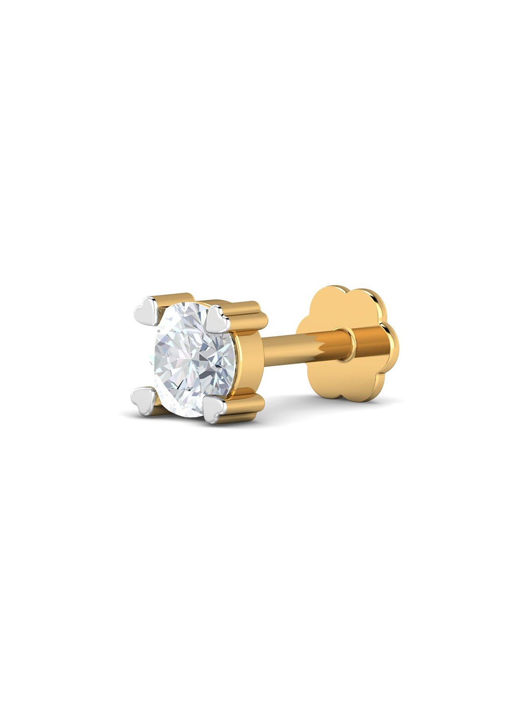 KUBERBOX Heart Pronged 18KT Gold Diamond Studded Nose Stud-0.56gm