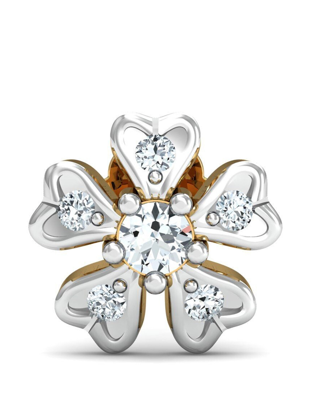 KUBERBOX Cinquefoil 18KT Gold Diamond Studded Nose Pin-0.6 gm