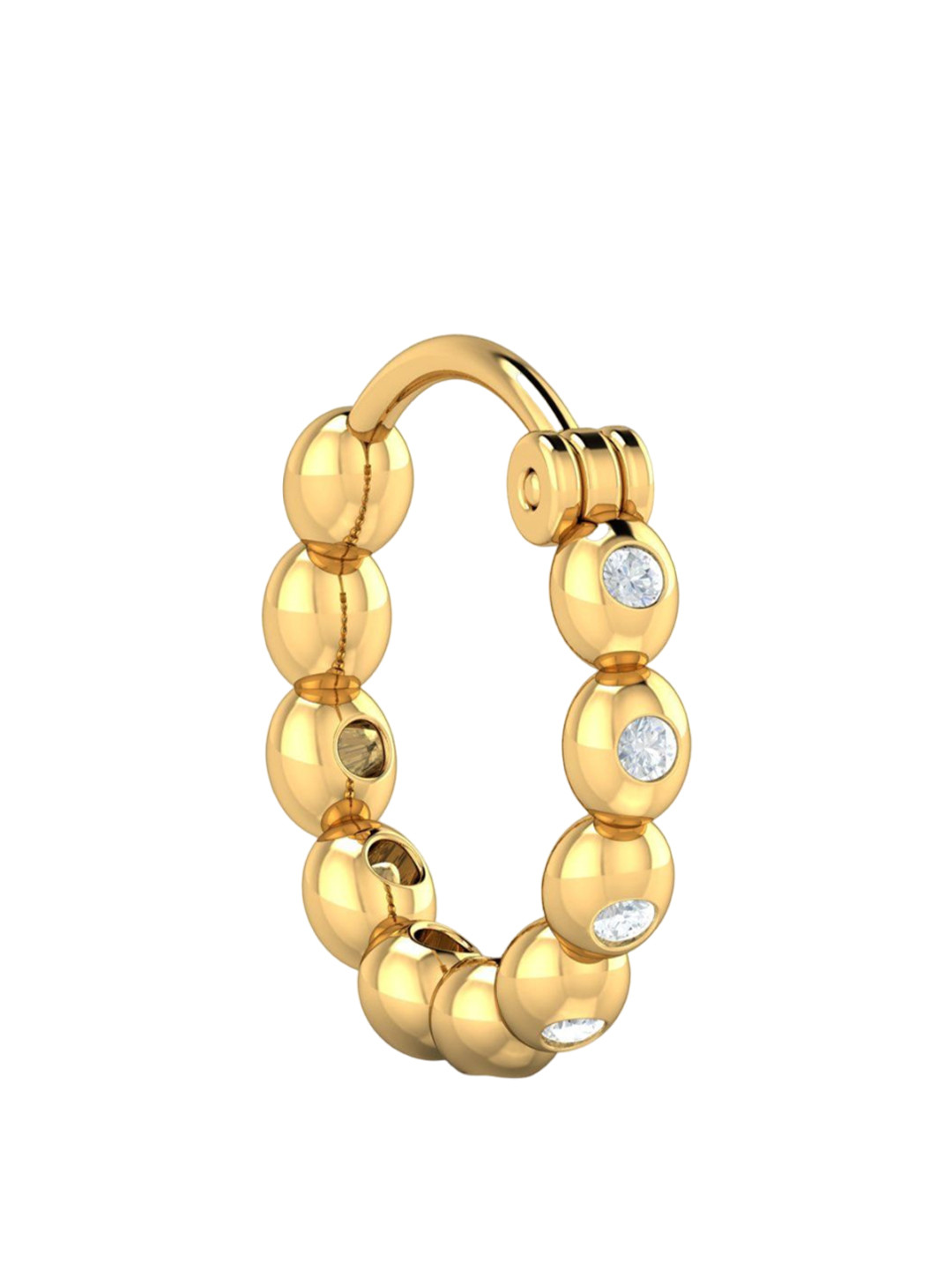 KUBERBOX Delu Beaded 18KT Gold Diamond Studded Nose Ring-0.65gm