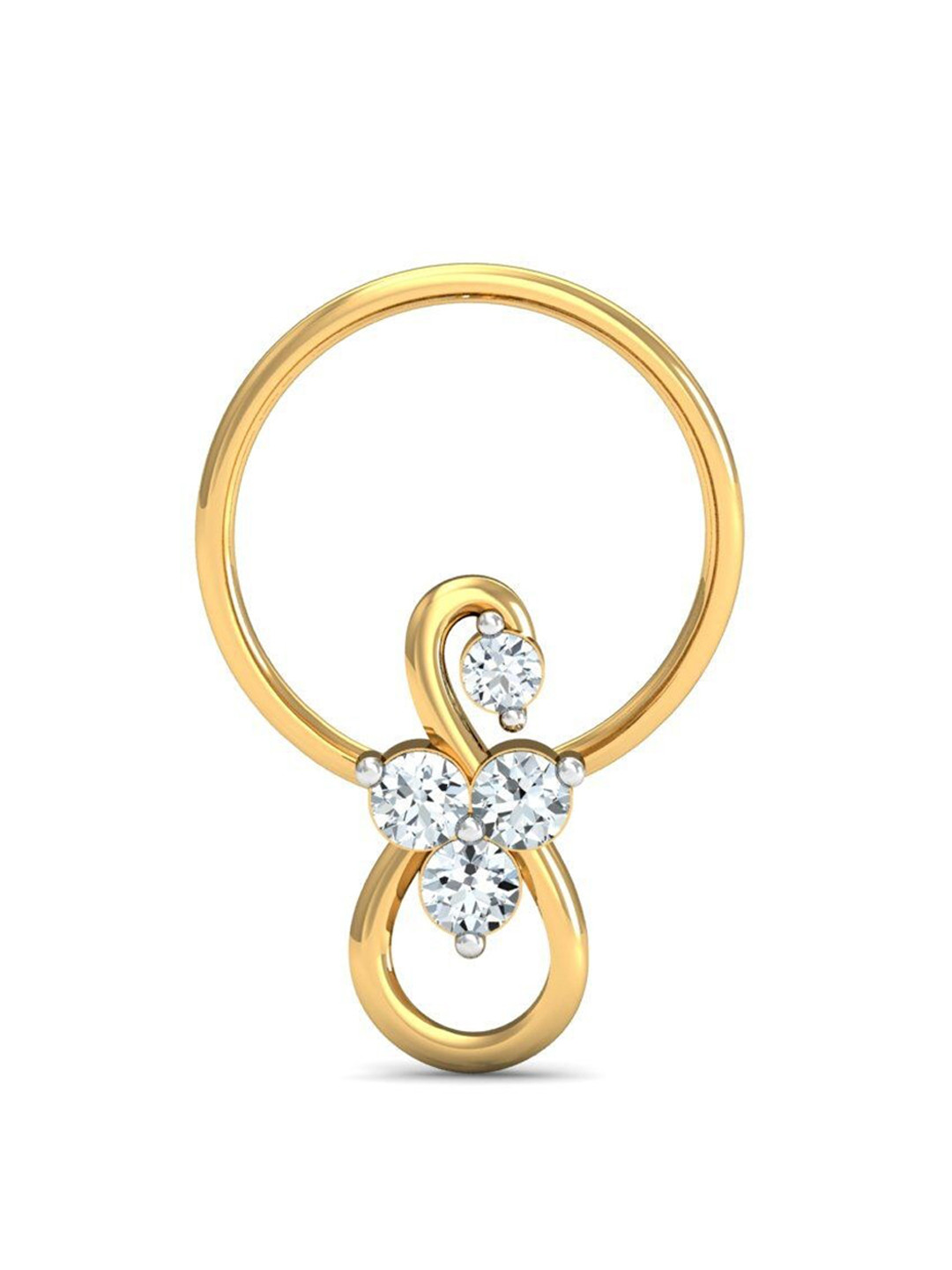 KUBERBOX Cookoo Motif 18KT Gold Diamond Studded Nose Pin-0.36gm
