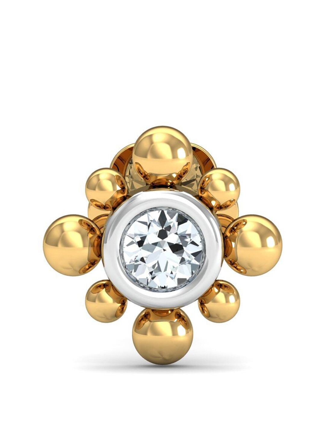 KUBERBOX Beaded 18KT Gold Diamond Studded Nose Stud-0.36gm