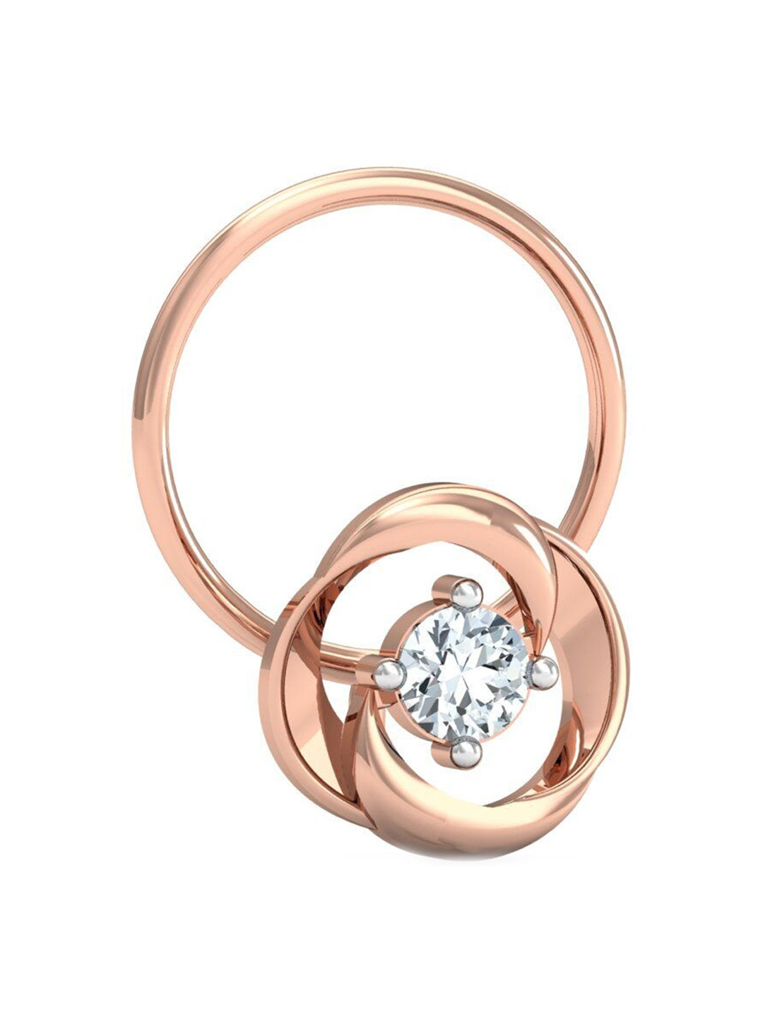 KUBERBOX Aislinn Solitaire 18KT Rose Gold Diamond Studded Nose Wire-0.44gm