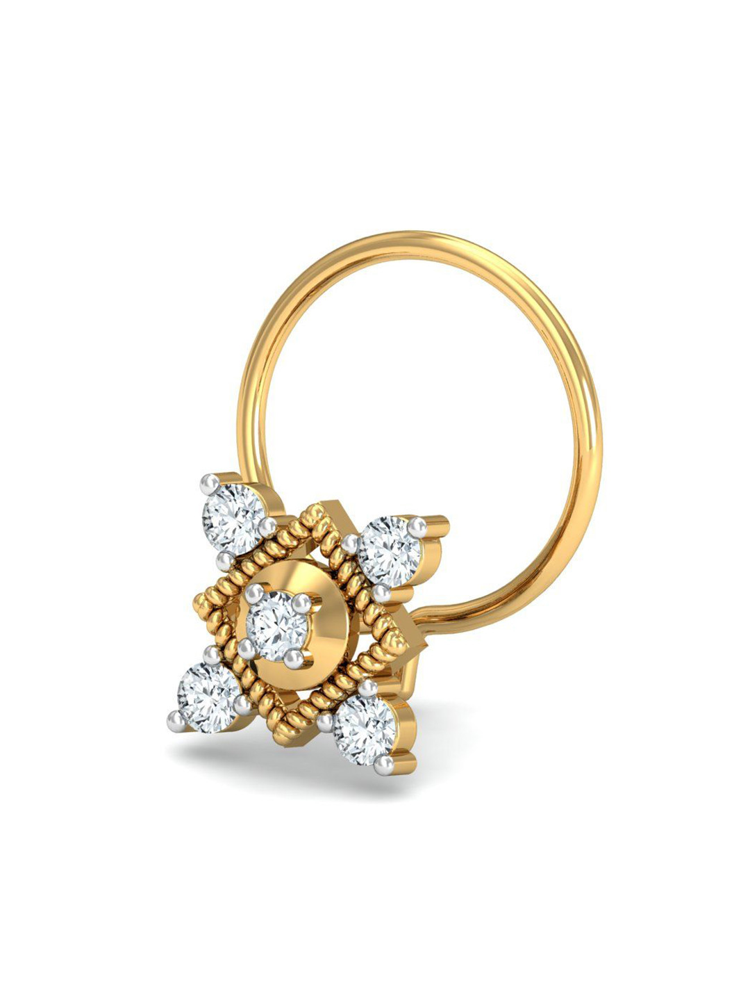 KUBERBOX 18K Yellow Gold Diamond Garnished Square Nose Pin