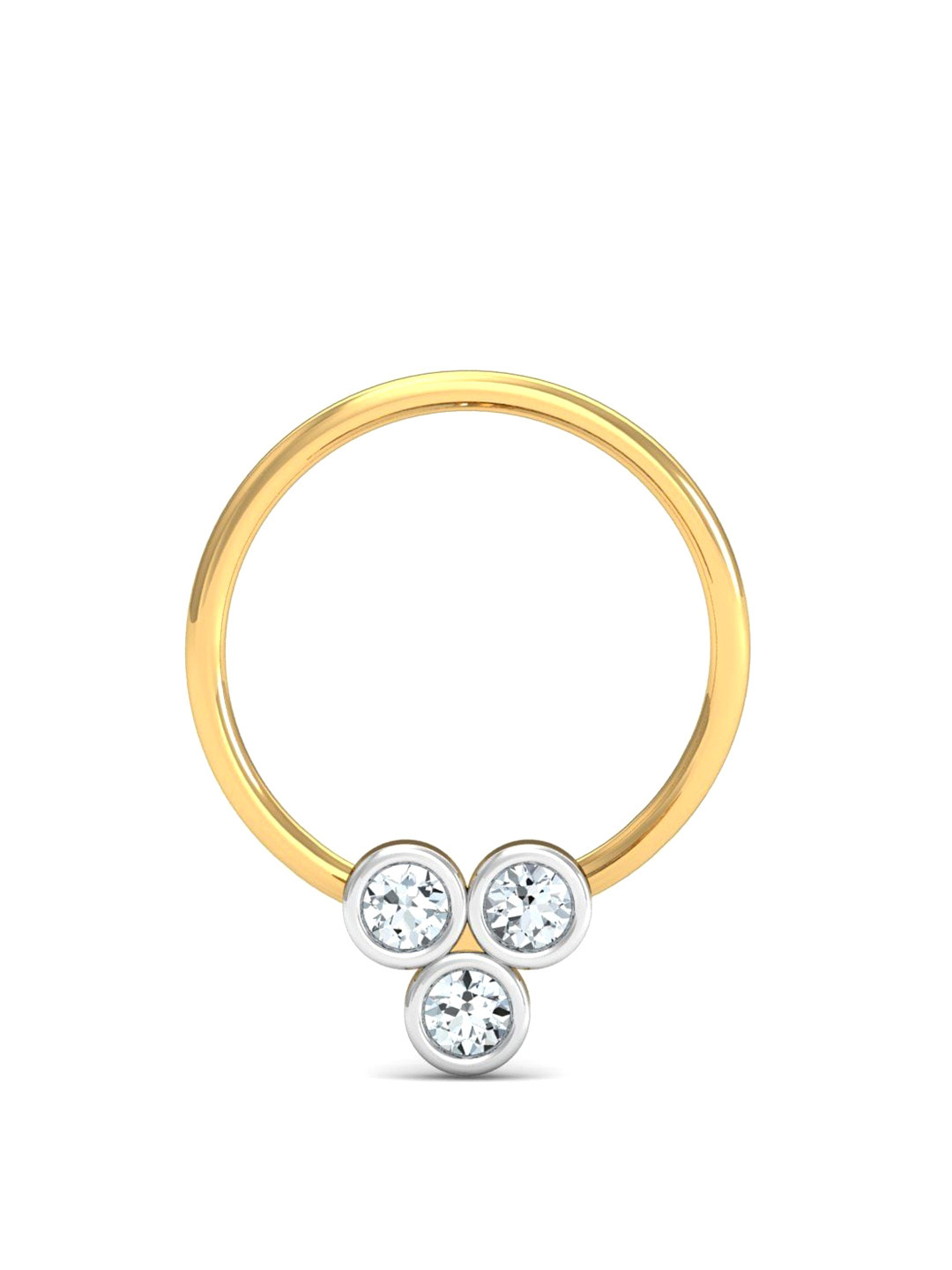 KUBERBOX Triple-Circular 18KT Gold Diamond Studded Nose Pin-0.28gm