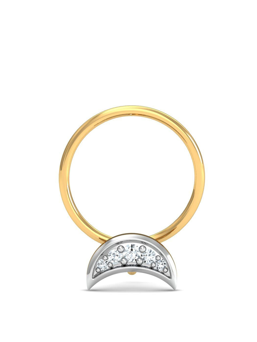 KUBERBOX 18KT Gold Diamond Studded Crescent Nose Pin-0.28 gm