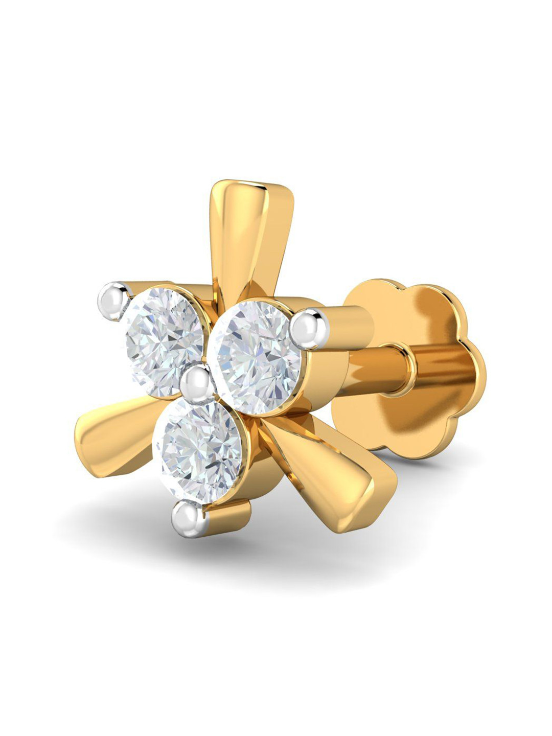 KUBERBOX 18K Yellow Gold Diamond Dainty 0.07 Carat Nose Stud