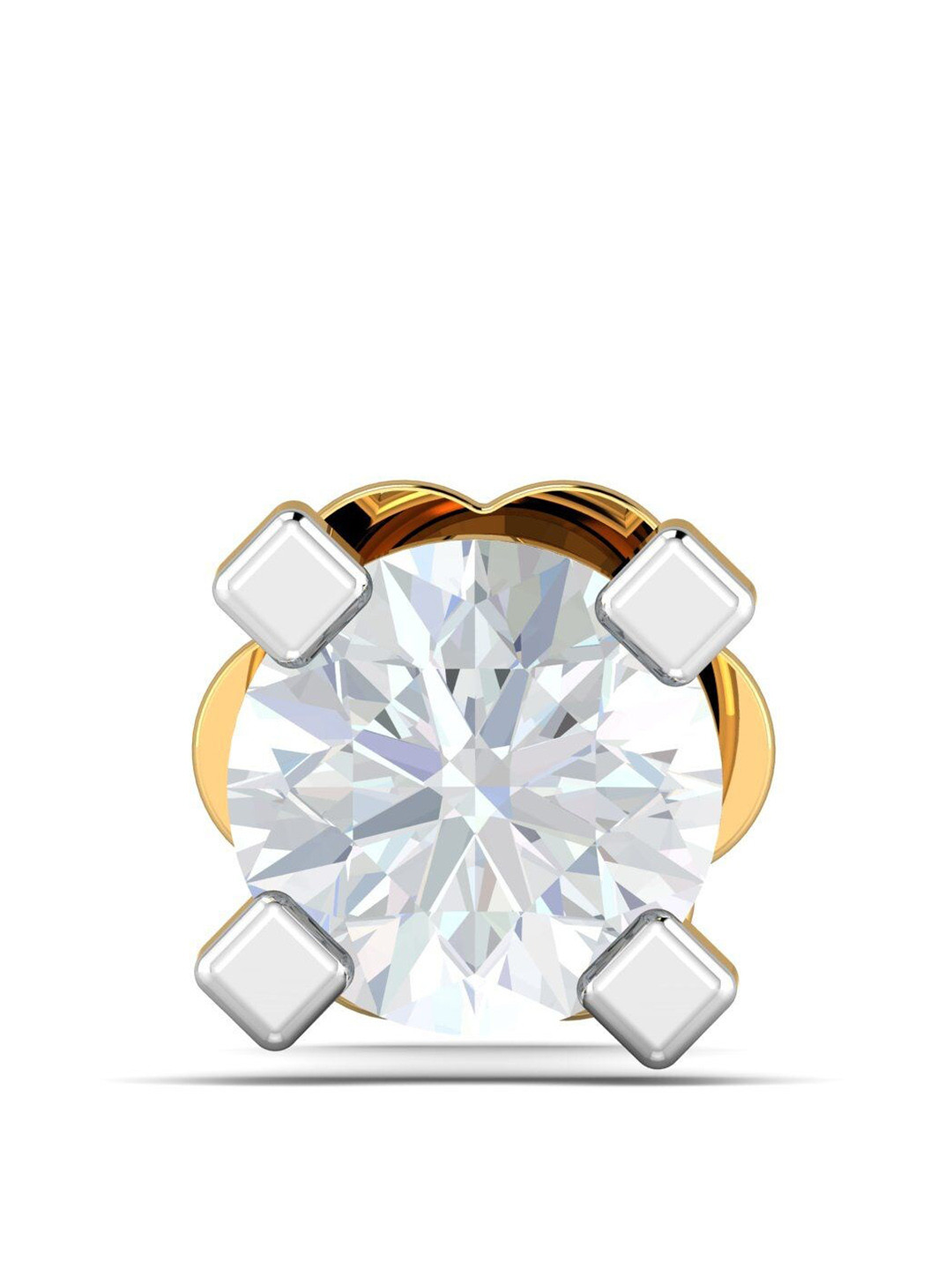 KUBERBOX 18KT Gold Diamond Studded Square Pronged Nose Pin-0.56 gm