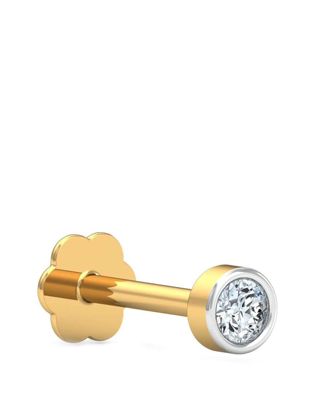 KUBERBOX Bruce 18KT Gold Diamond Studded Nose Pin-0.7 gm
