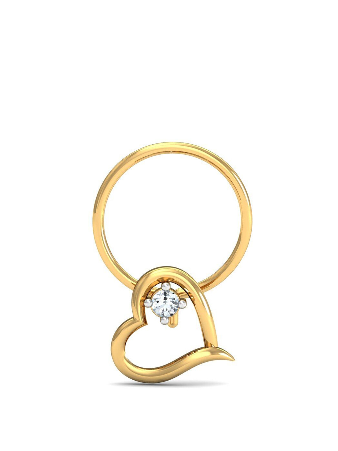KUBERBOX Keily 18KT Gold Diamond Studded Heart Nose Pin-0.36 gm