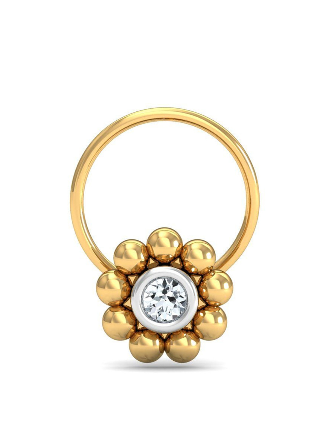 KUBERBOX Aureate Beads 18KT Gold Diamond-Studded Nose Pin-0.53gm