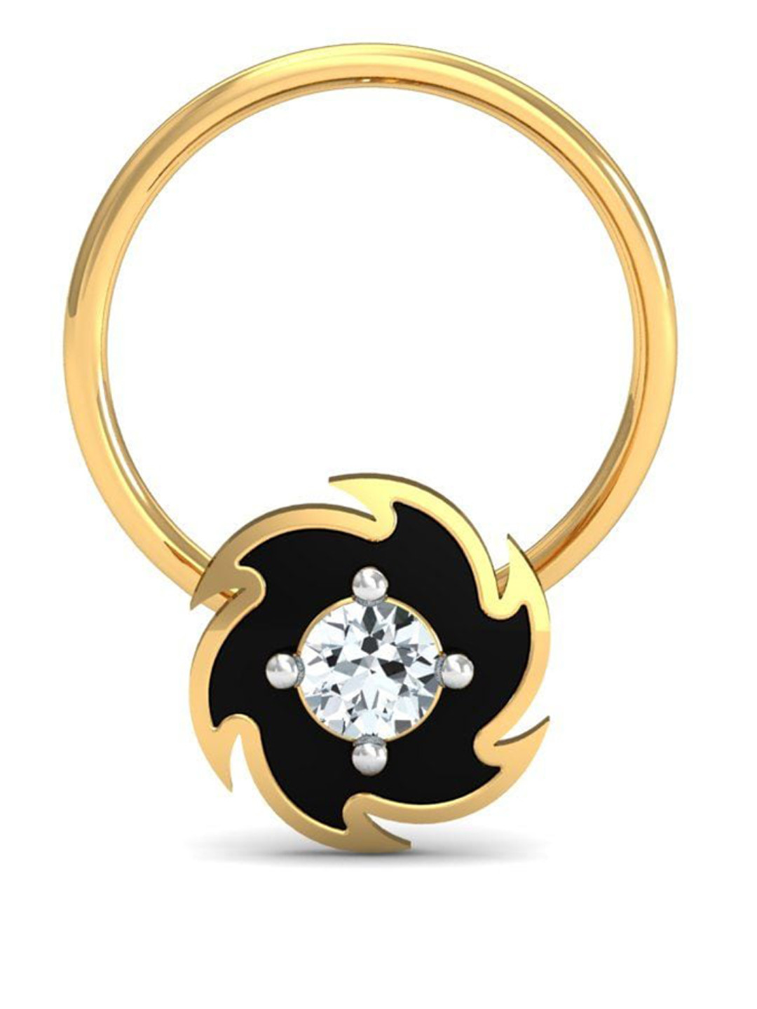 KUBERBOX Spinning Disc 18KT Gold Diamond-Studded Nosepin-0.36gm