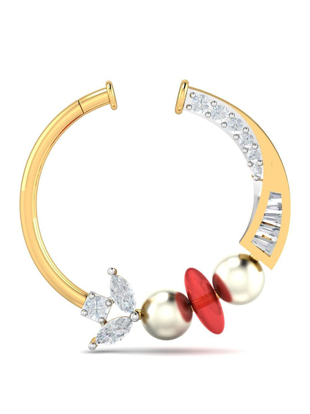 KUBERBOX Bindu 18KT Gold Diamond and Pearl Studded Bridal Nose Pin-1.13g