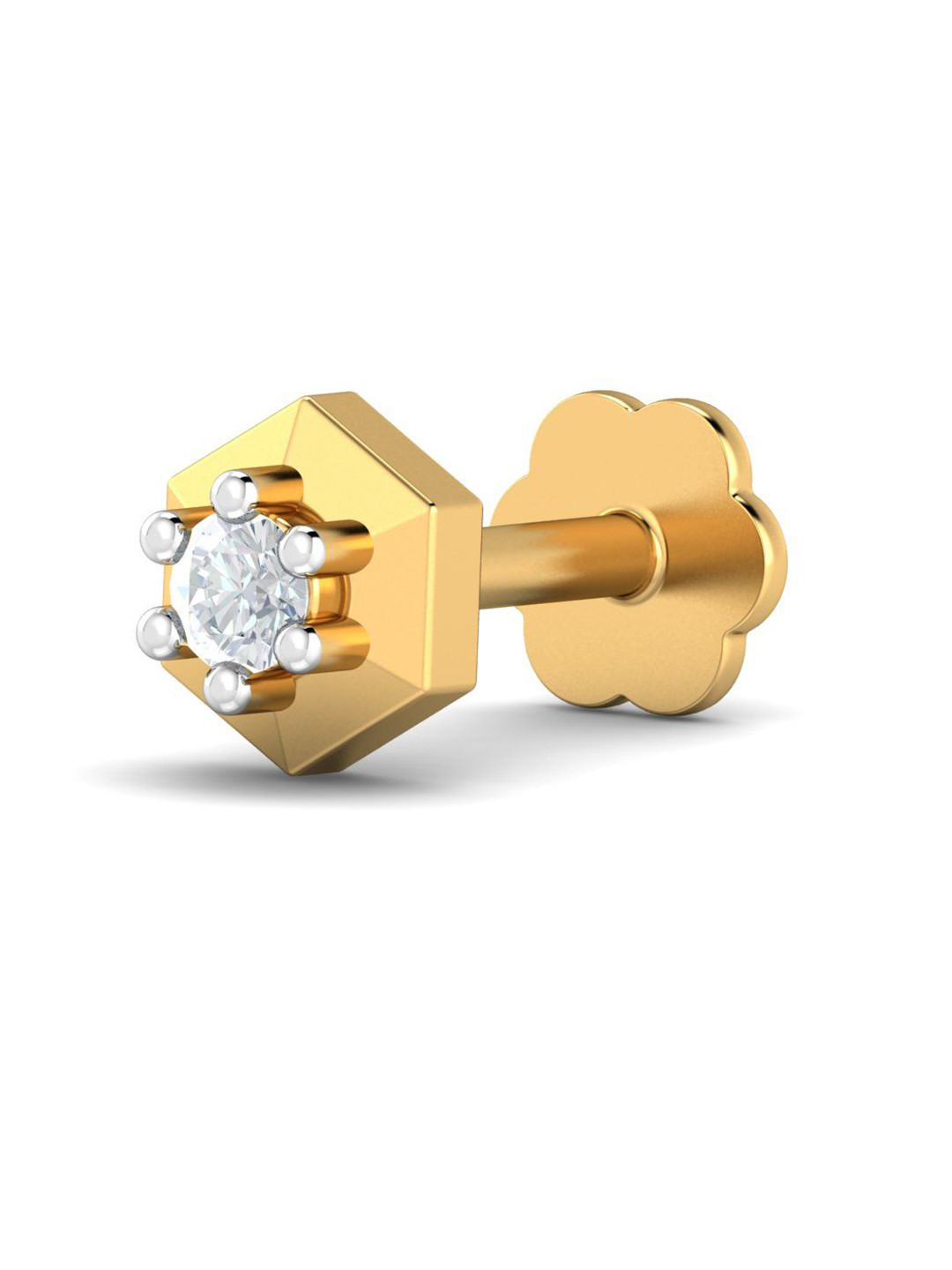 KUBERBOX 18K Yellow Gold Diamond Hexagon Nose Stud