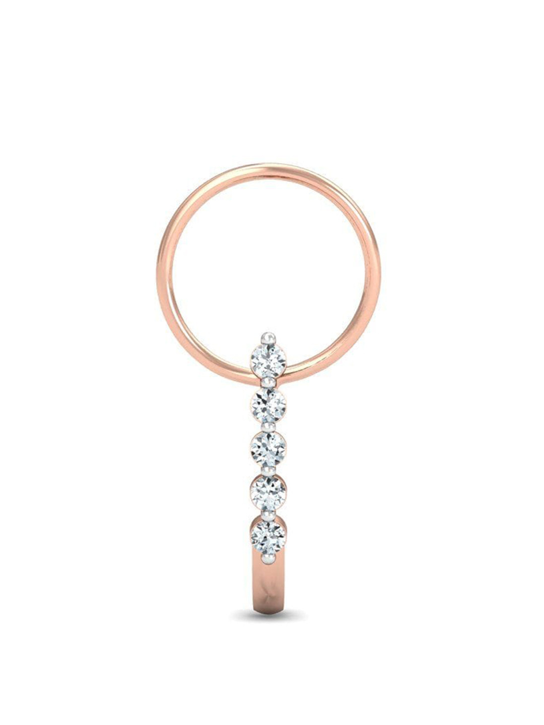 KUBERBOX Aalamb 18KT Rose Gold Diamond Studded J-Shaped Nose Pin-0.4 gm