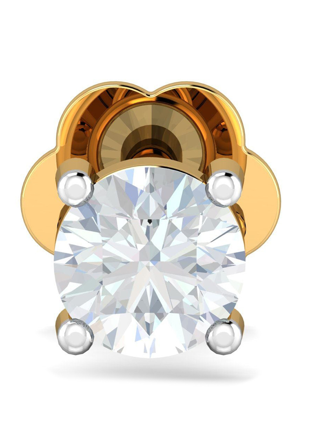 KUBERBOX Prongs 18KT Yellow Gold Diamond Studded Screw Nose Pin-0.3g