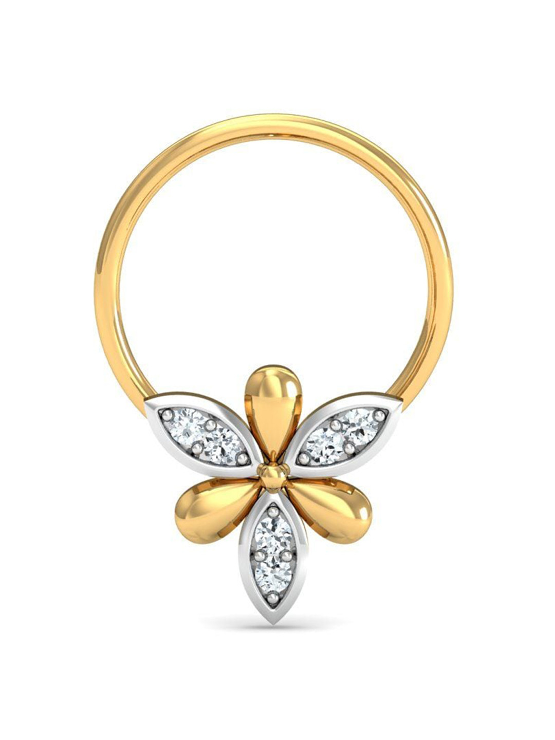 KUBERBOX Sepals 18KT Gold Diamond Studded Nose Pin-0.3g