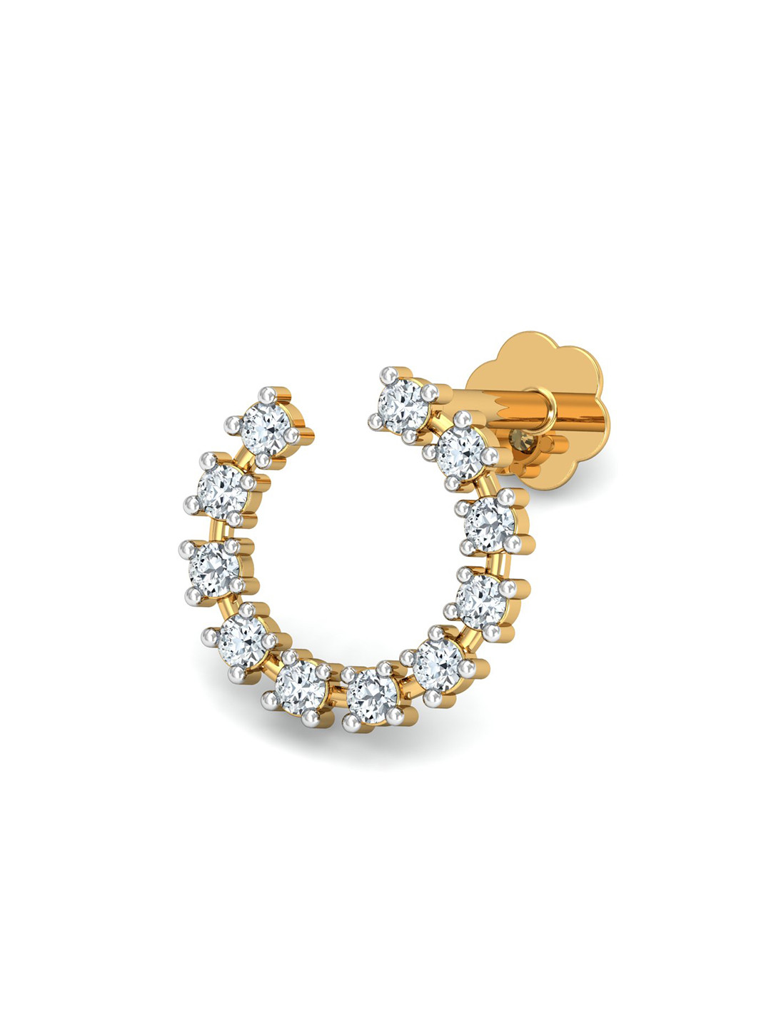 KUBERBOX Aureole 18KT Gold Diamond Studded Nose Pin-0.53 gm