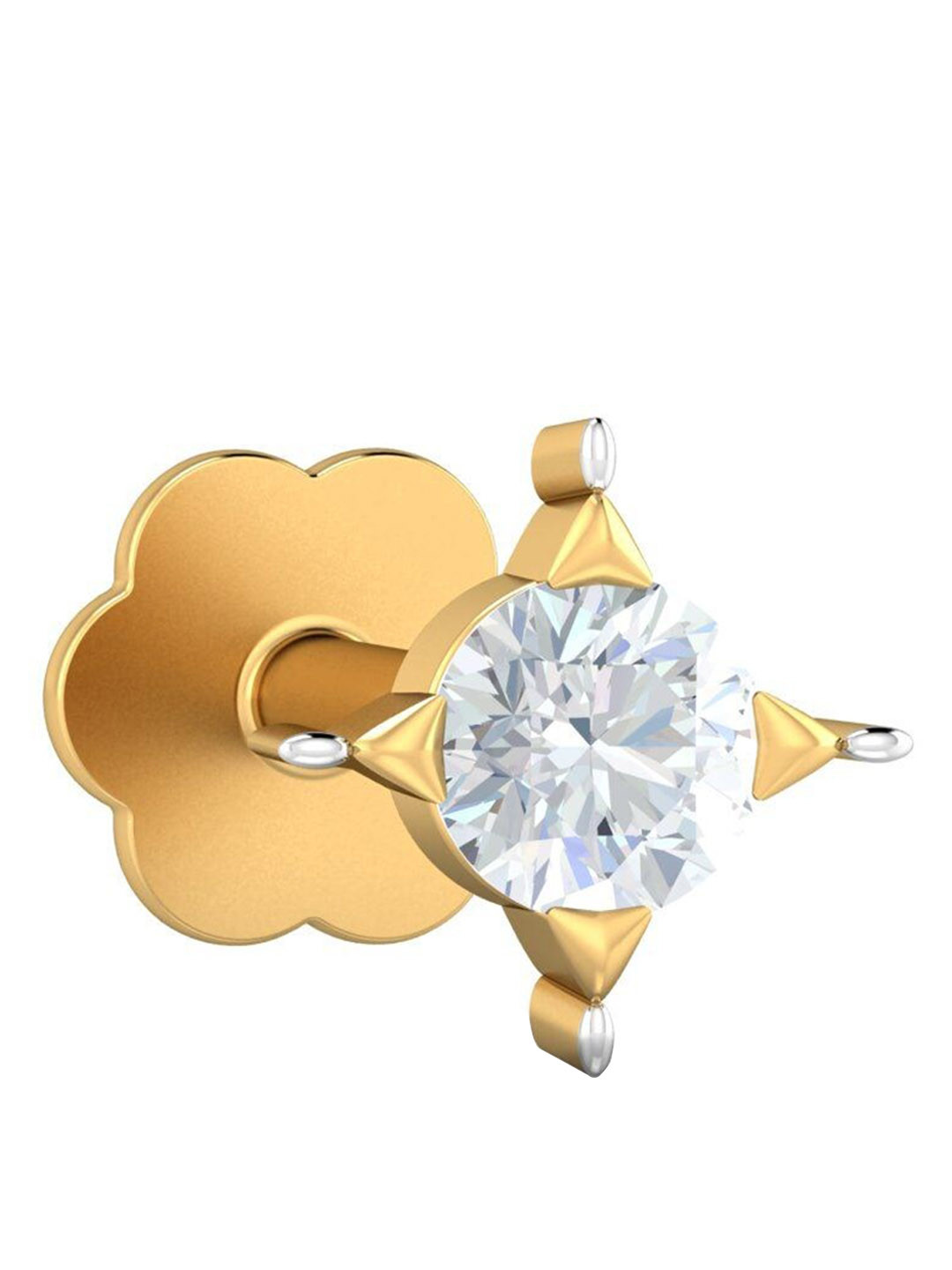 KUBERBOX Cayman 18KT Gold Diamond Studded Nose Pin-0.47 gm