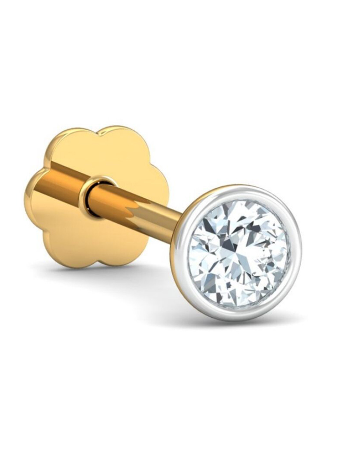 KUBERBOX Bezel 18KT Gold Diamond Studded Nose Pin-0.26g