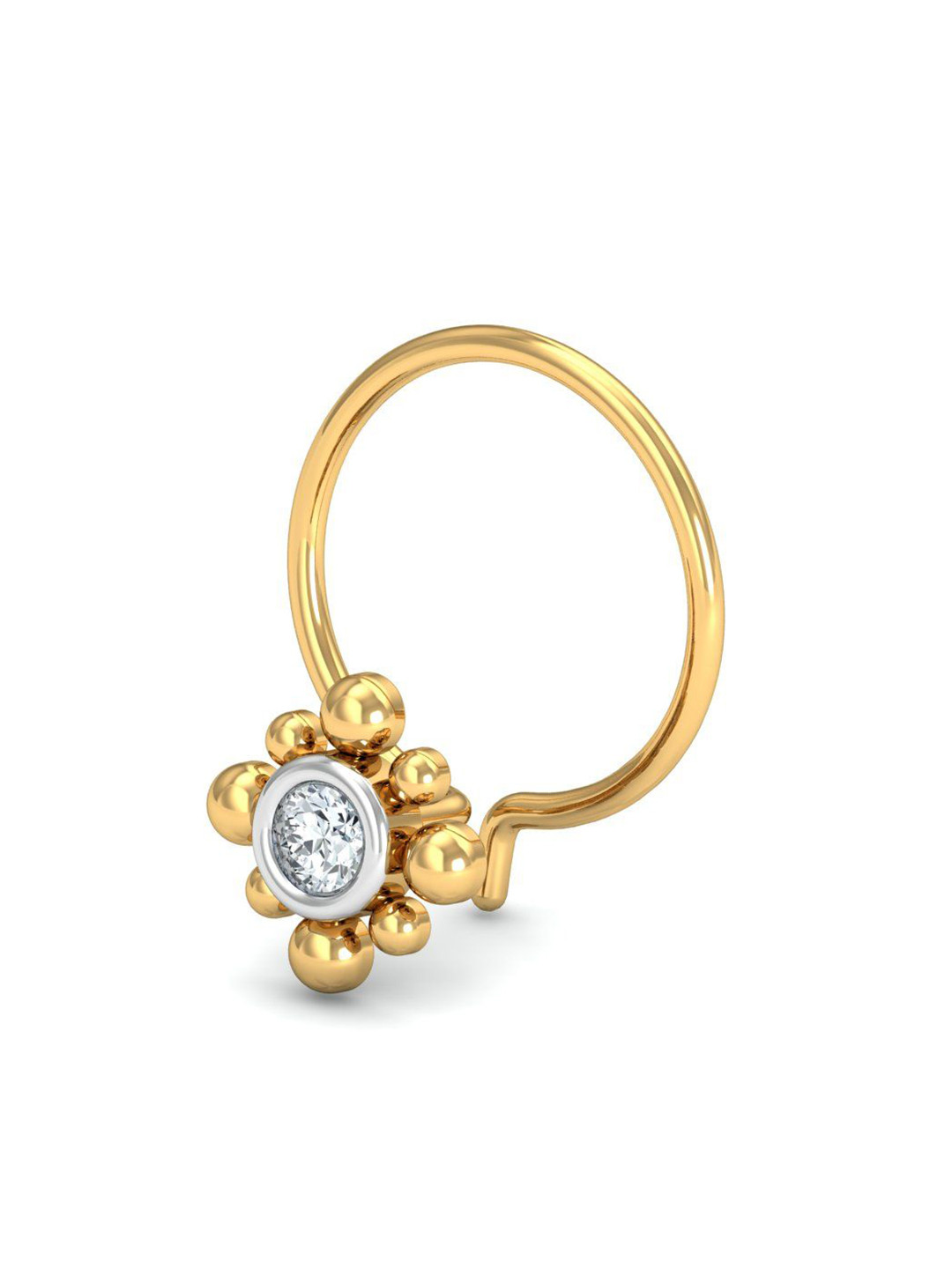 KUBERBOX 18K Yellow Gold Diamond Beaded Nose Pin