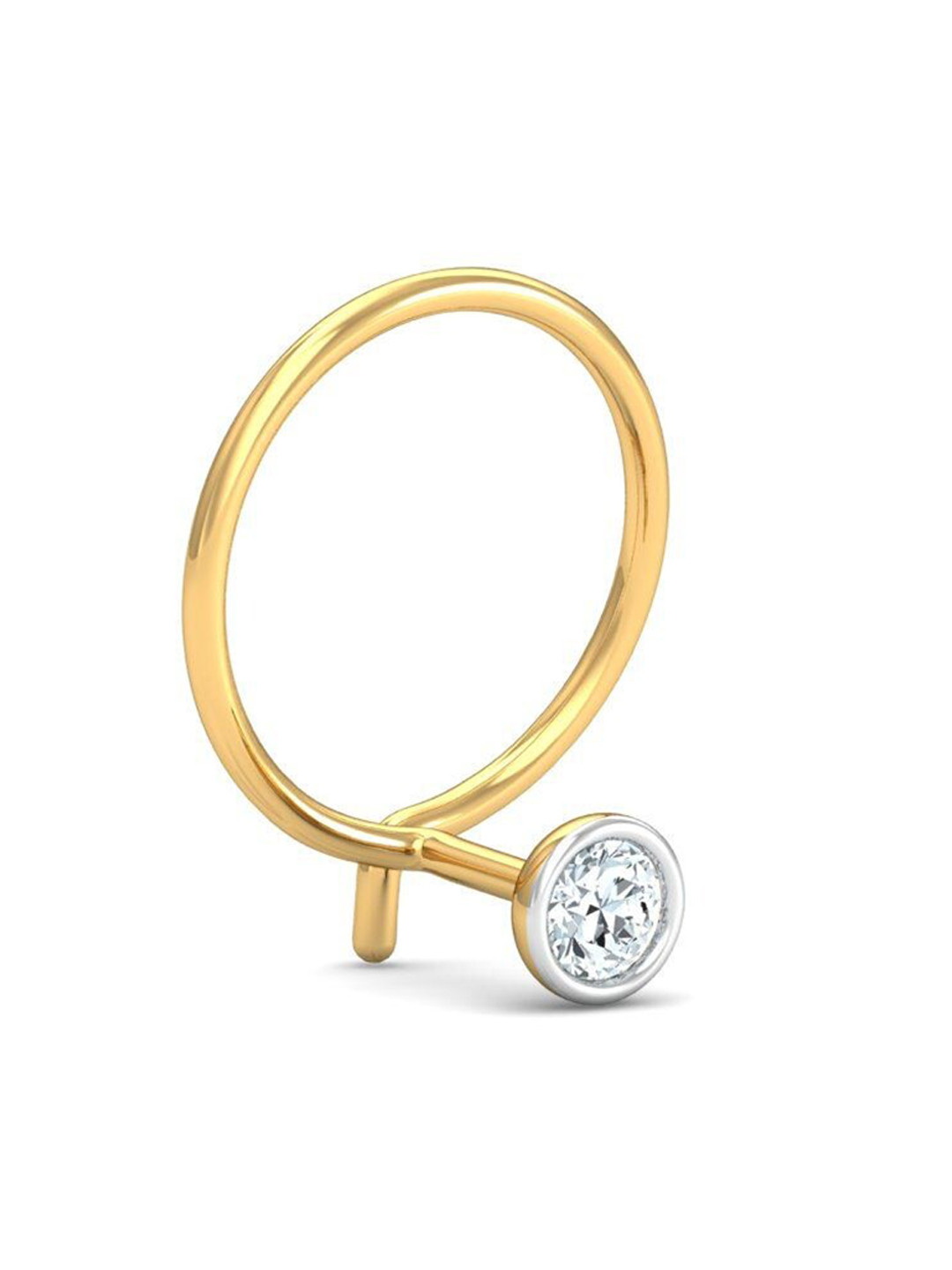 KUBERBOX Bezel 18KT Gold Diamond Studded Nose Pin-0.25 gm