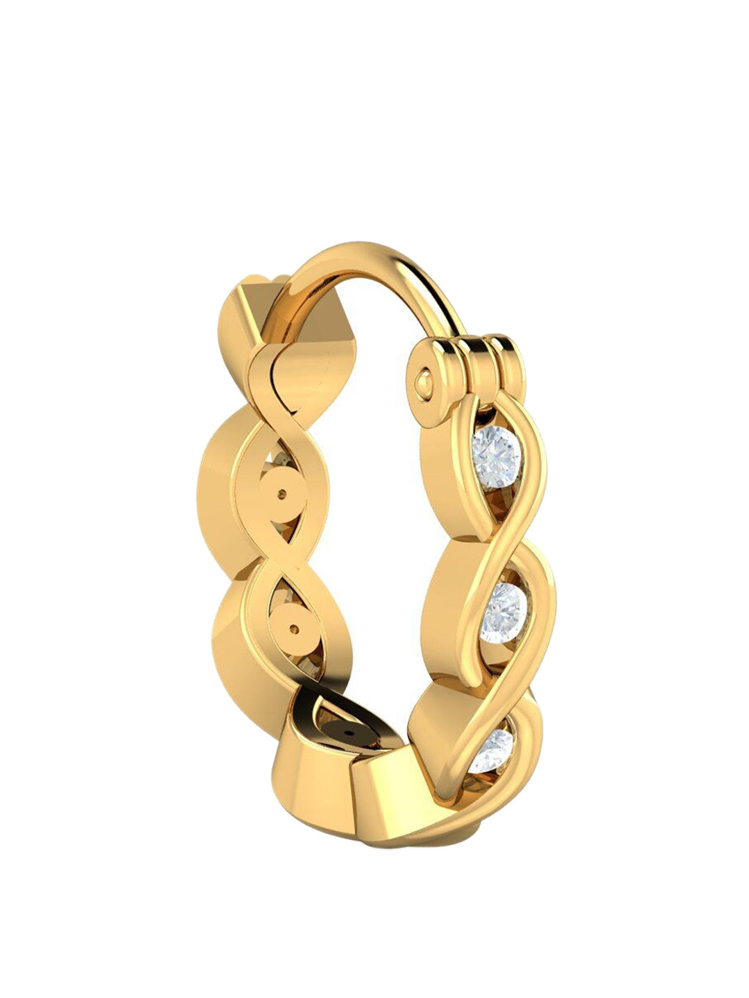 KUBERBOX Isabel Interwoven 18KT Gold Diamond Studded Nose Pin-0.77 gm