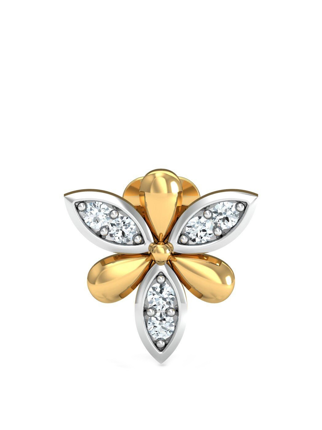 KUBERBOX Sepals 18KT Gold Diamond Studded Nose Pin-0.36g