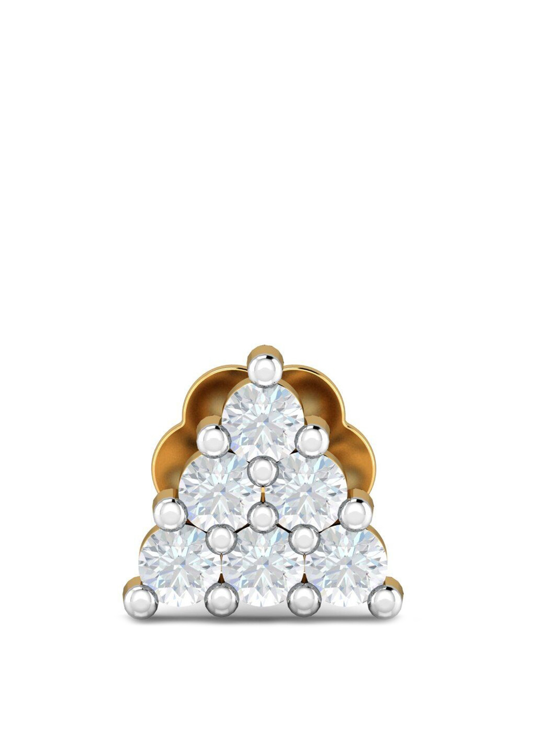KUBERBOX Trikon 18KT Gold Diamond Studded Nose Pin-0.37 gm