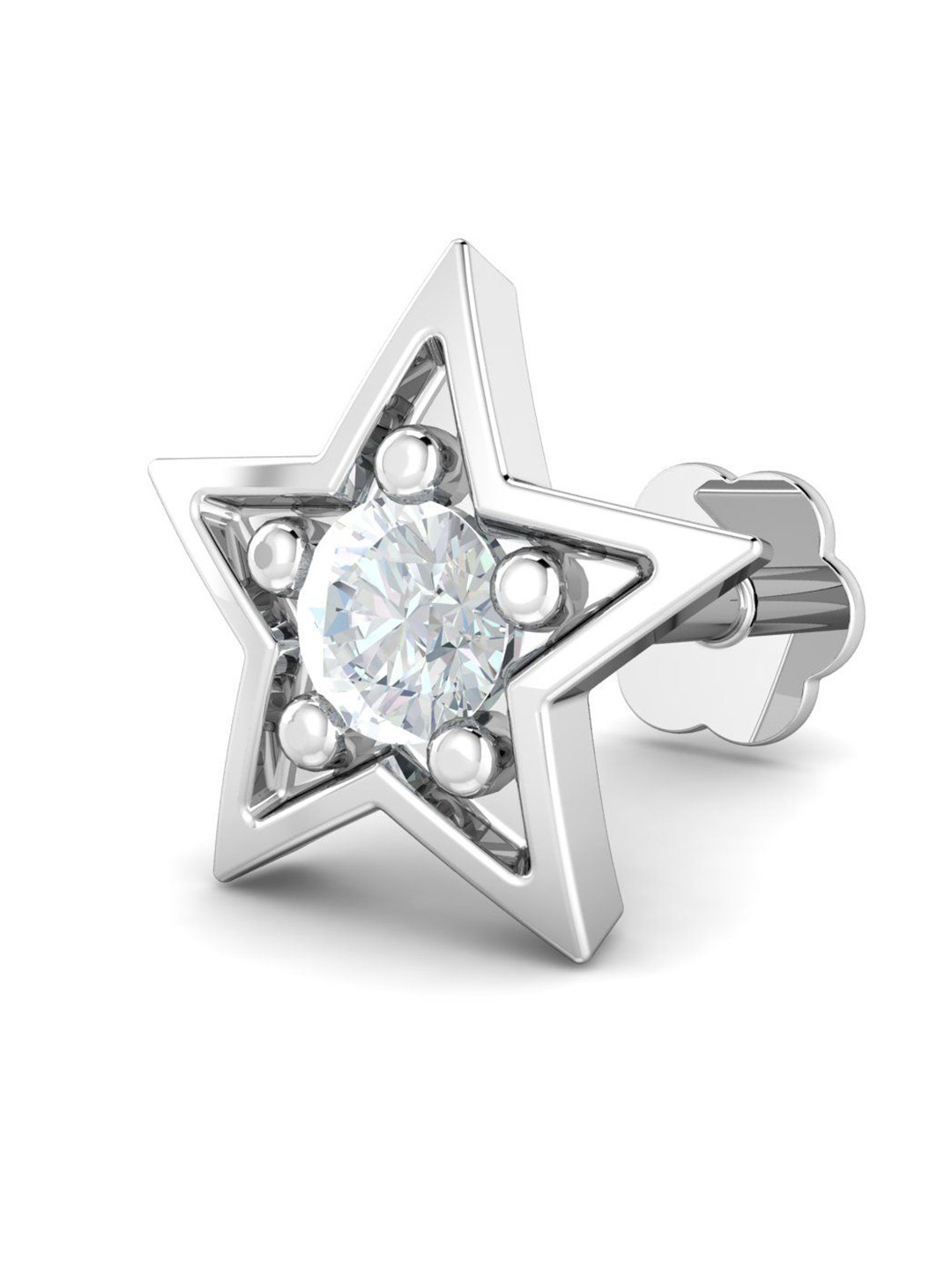 KUBERBOX 18K White Gold Diamond Star 0.06 Carat Nose Stud