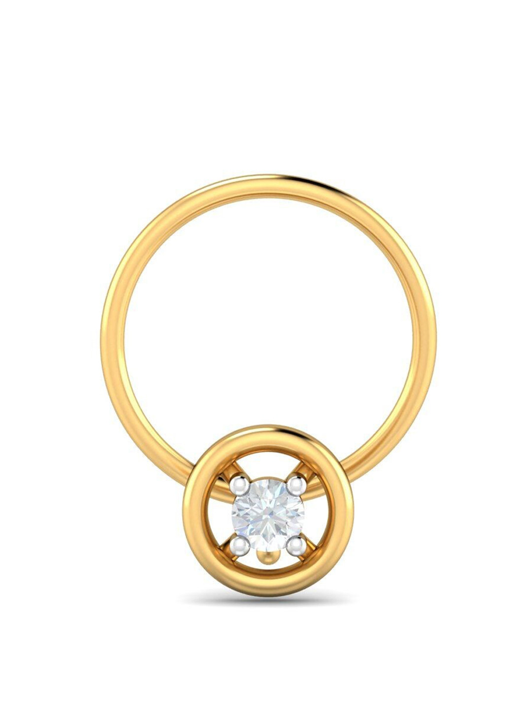 KUBERBOX 18KT Gold Diamond Studded Round Nose Pin-0.58g
