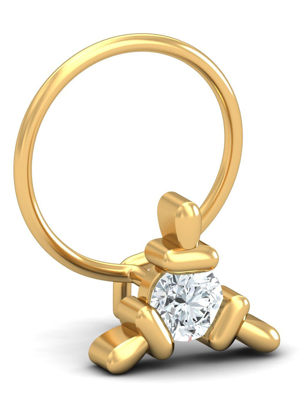 KUBERBOX 18K Yellow Gold Diamond Triangular 0.11 Carat Nose Pin