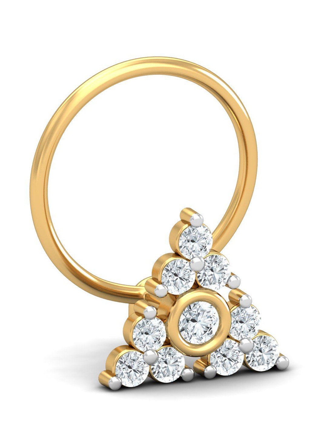 KUBERBOX 18K Yellow Gold Diamond Pyramid 0.15 Carat Nose Pin