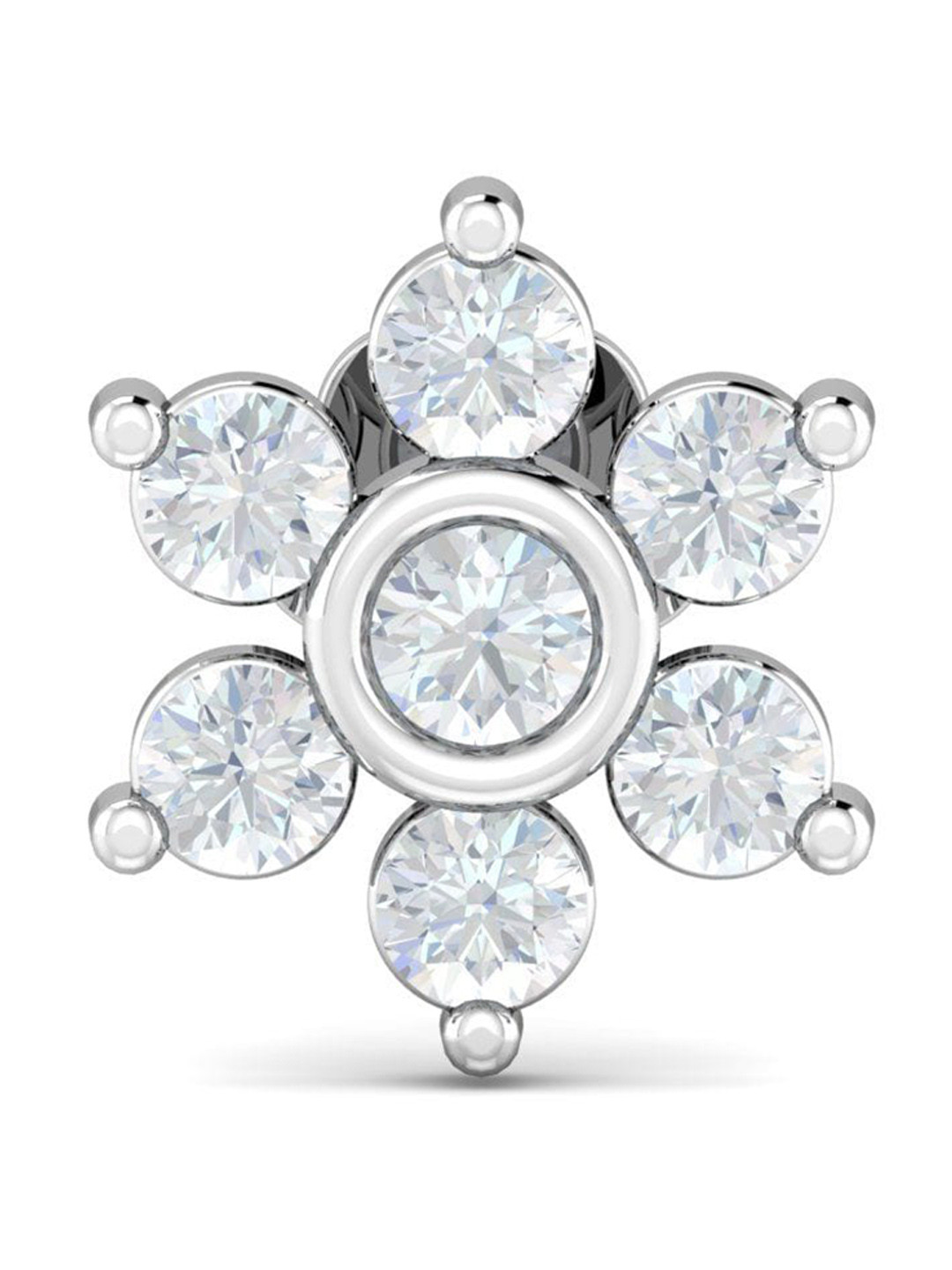 KUBERBOX Bezel 18KT White Gold Diamond Studded Nose Pin-0.45 gm