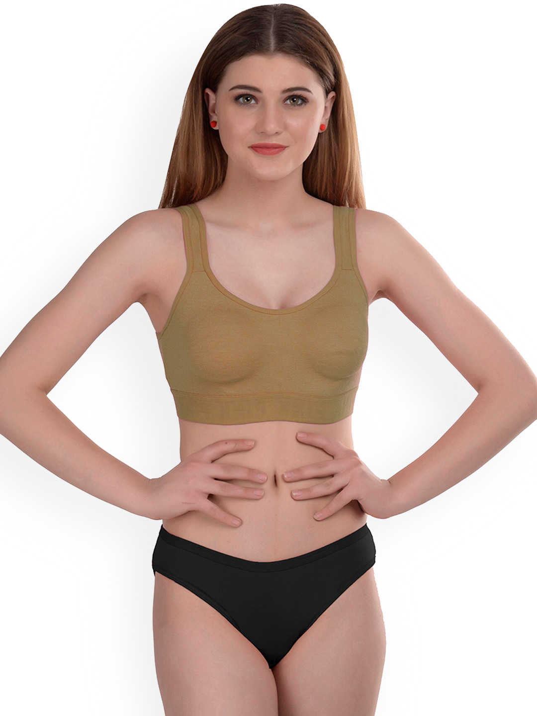 AROUSY Cotton Non-Padded Non-Wired Bra & Mid-Rise Briefs Gayla Set_Brown_36