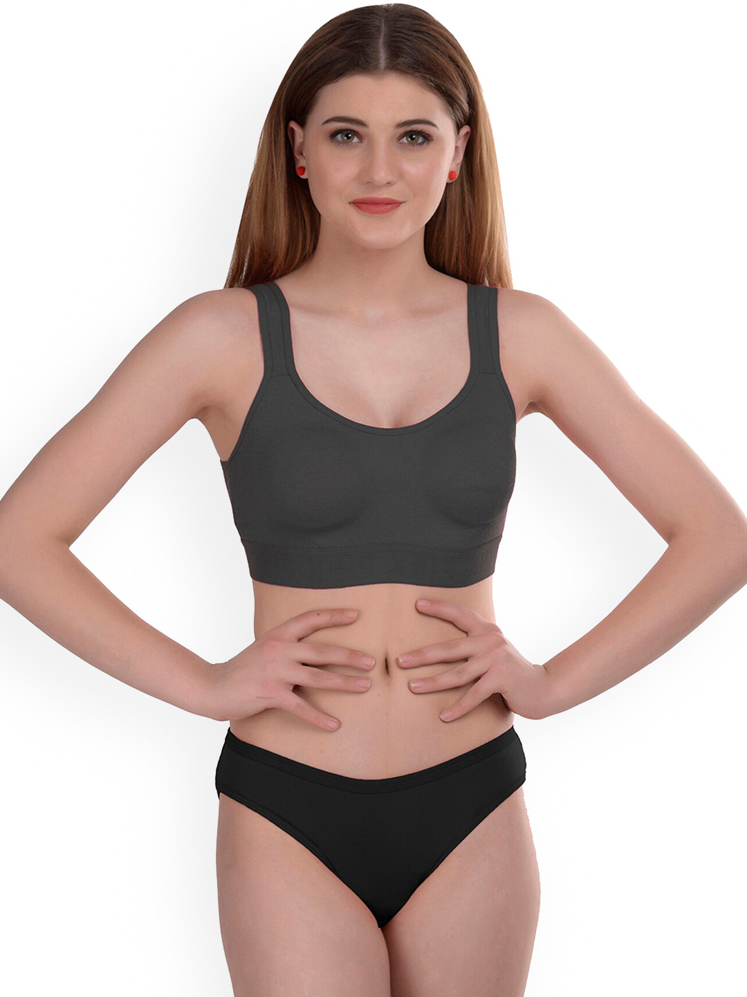 AROUSY Cotton Non-Padded Non-Wired Bra & Mid-Rise Briefs G_Gayla Set_Black_34