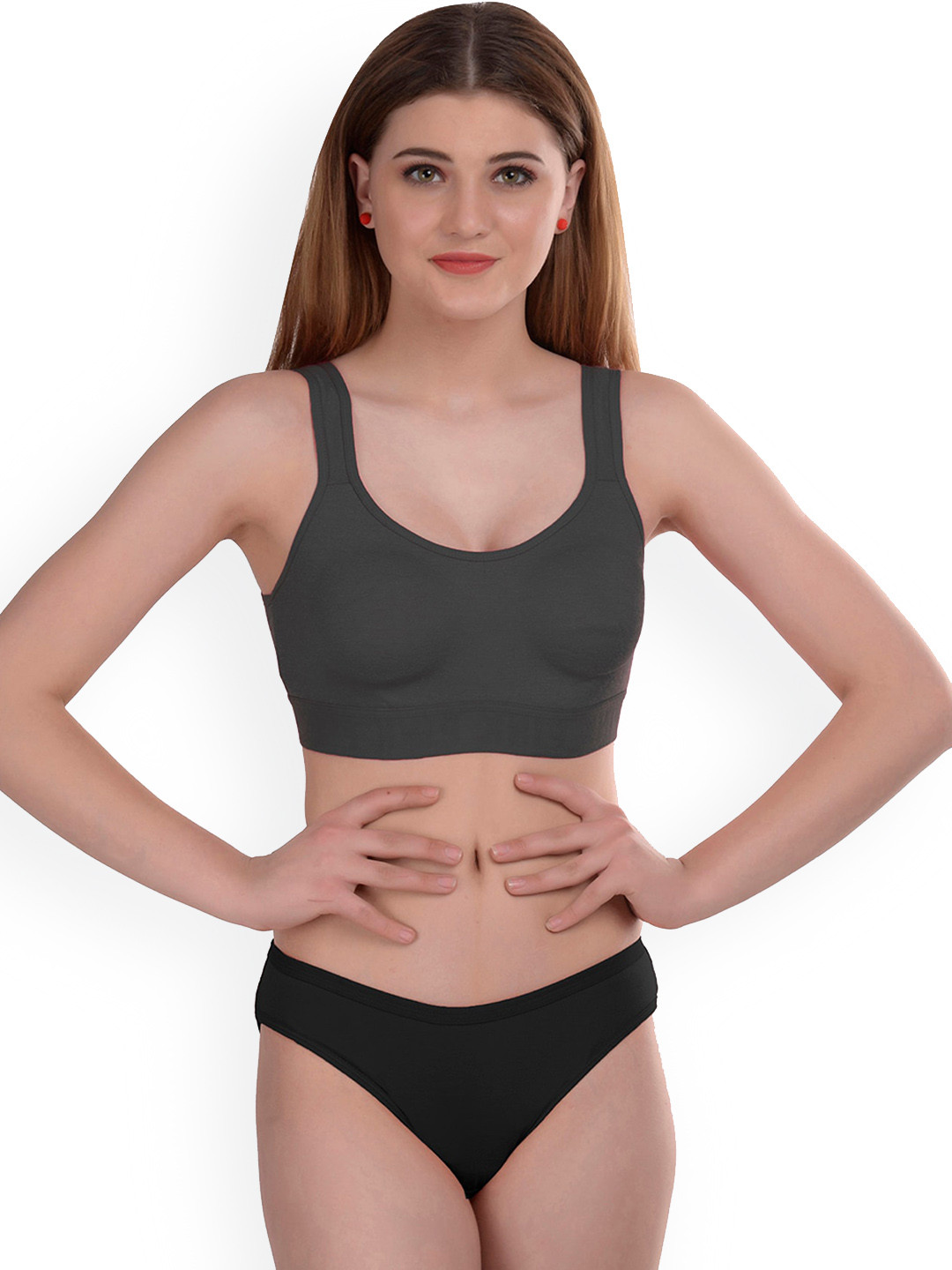 AROUSY Non-Padded Non-Wired Bra & Mid-Rise Briefs Set G_Gayla Set_Black_32