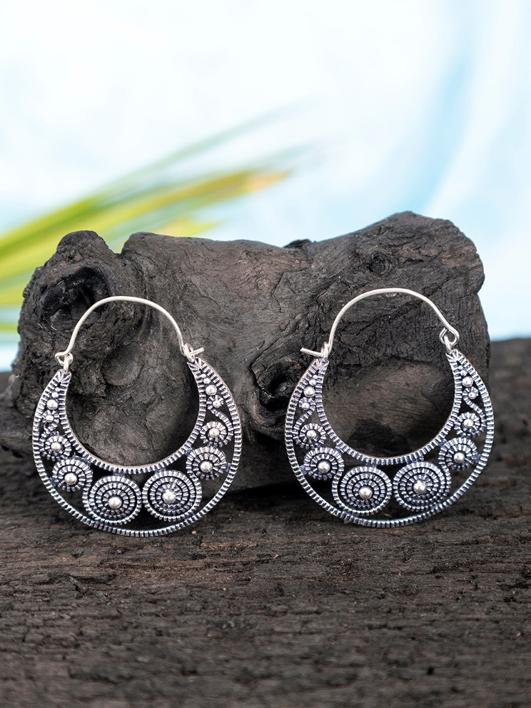 Studio One Love Silver-Plated Oxidised Hoop Earrings