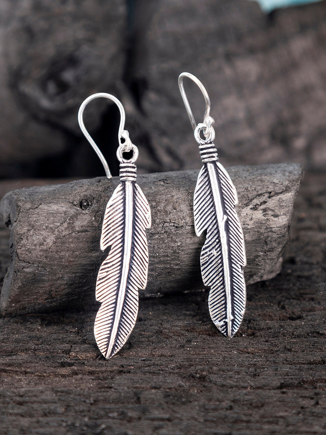 Studio One Love Silver-Plated Feather Shaped Drop Earrings