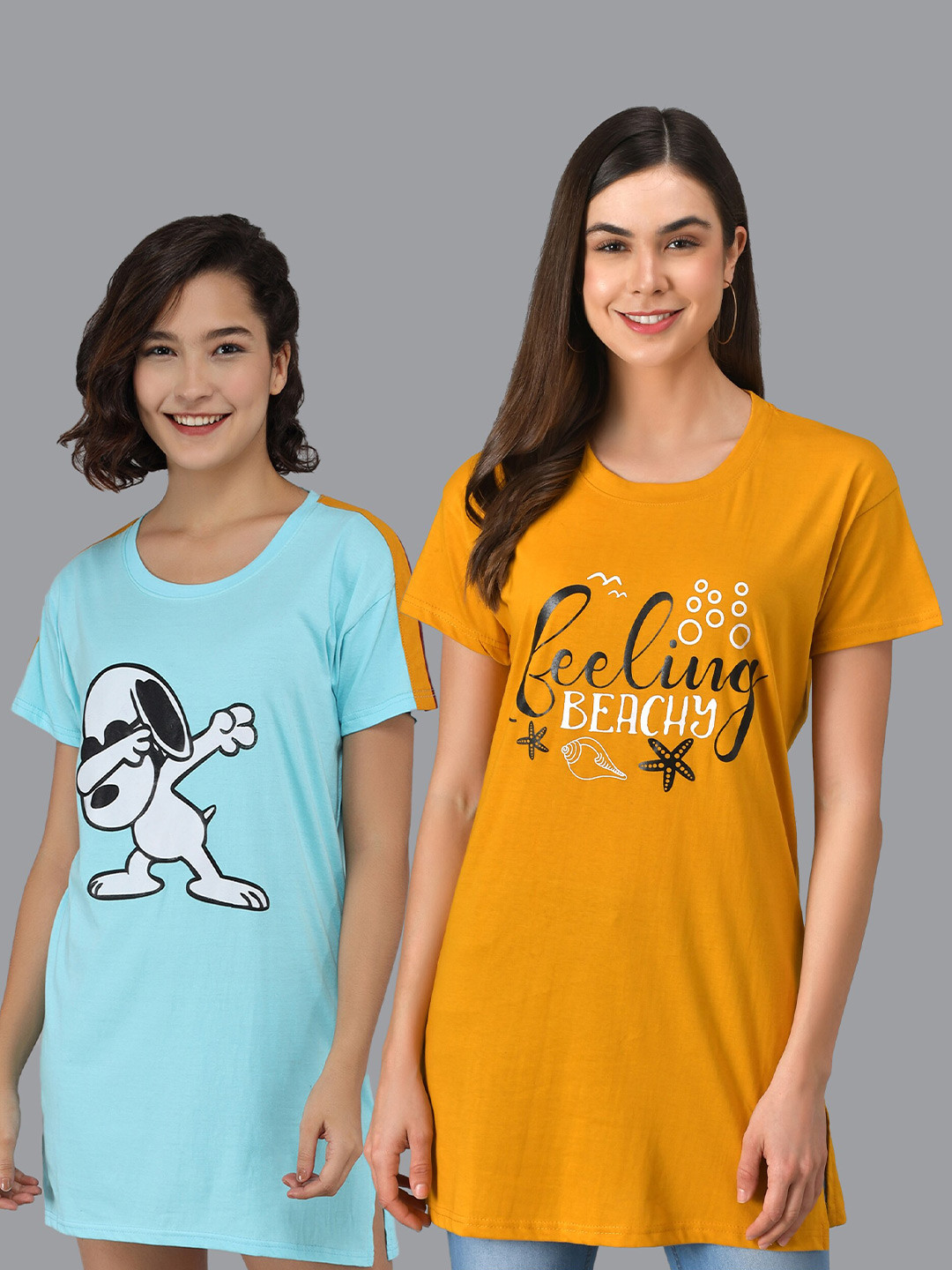 Christy World Pack Of 2 Graphic Printed Longline T-shirts