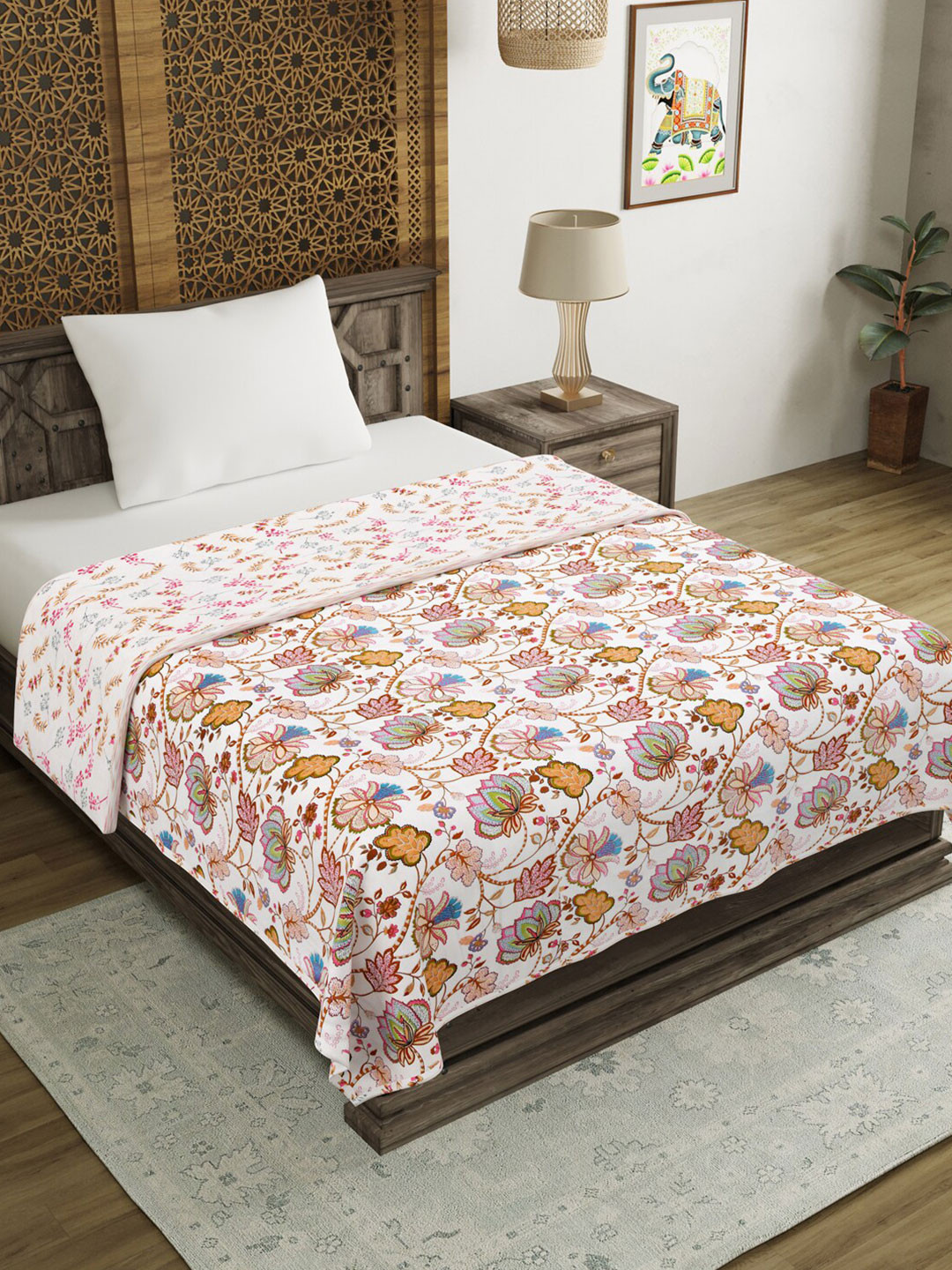 Sangria Brown & White Ethnic Motifs Printed 150 GSM Single Dohar