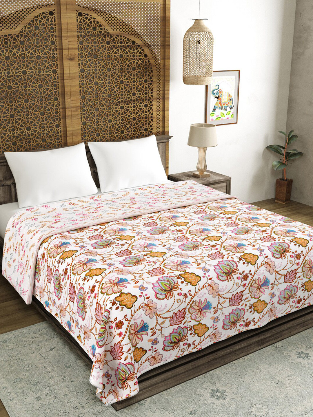 Sangria White & Brown Ethnic Motifs Printed 150 GSM Double Dohar