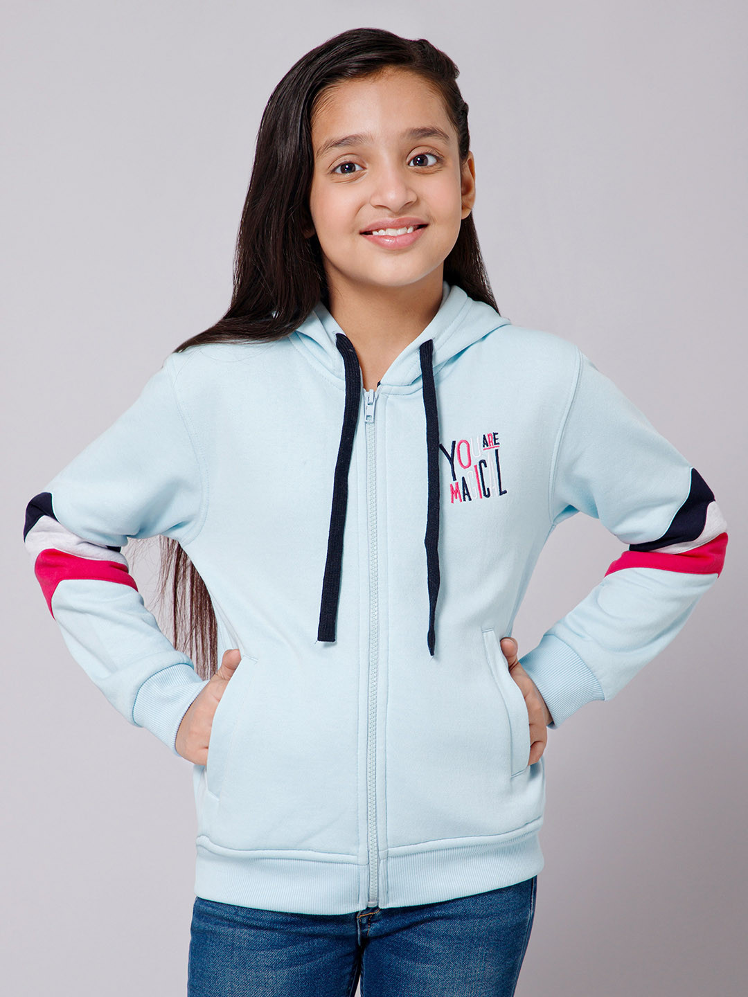 Alan Jones Girls Striped Hooded Sweatshirt