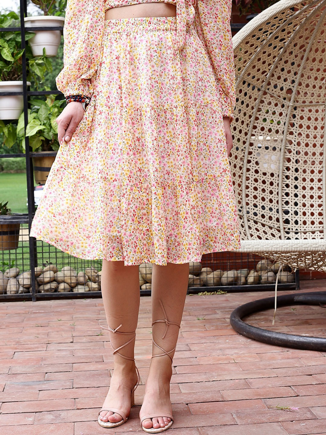 Sera Floral Printed A-Line Midi Skirt