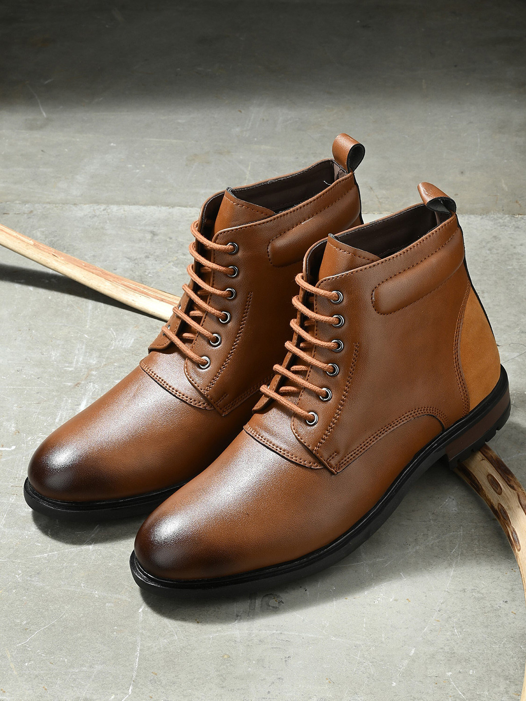 The Roadster Lifestyle Co. Men Tan Brown Mid-Top Lace-Up Regular Boots