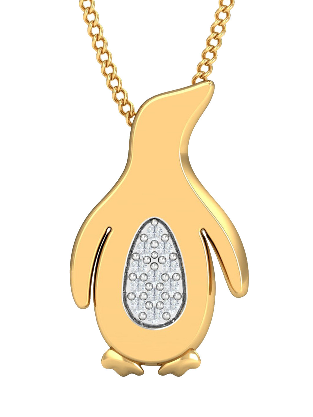 KUBERBOX 18KT Gold Diamond-Studded Penguin Pendant-1.14gm