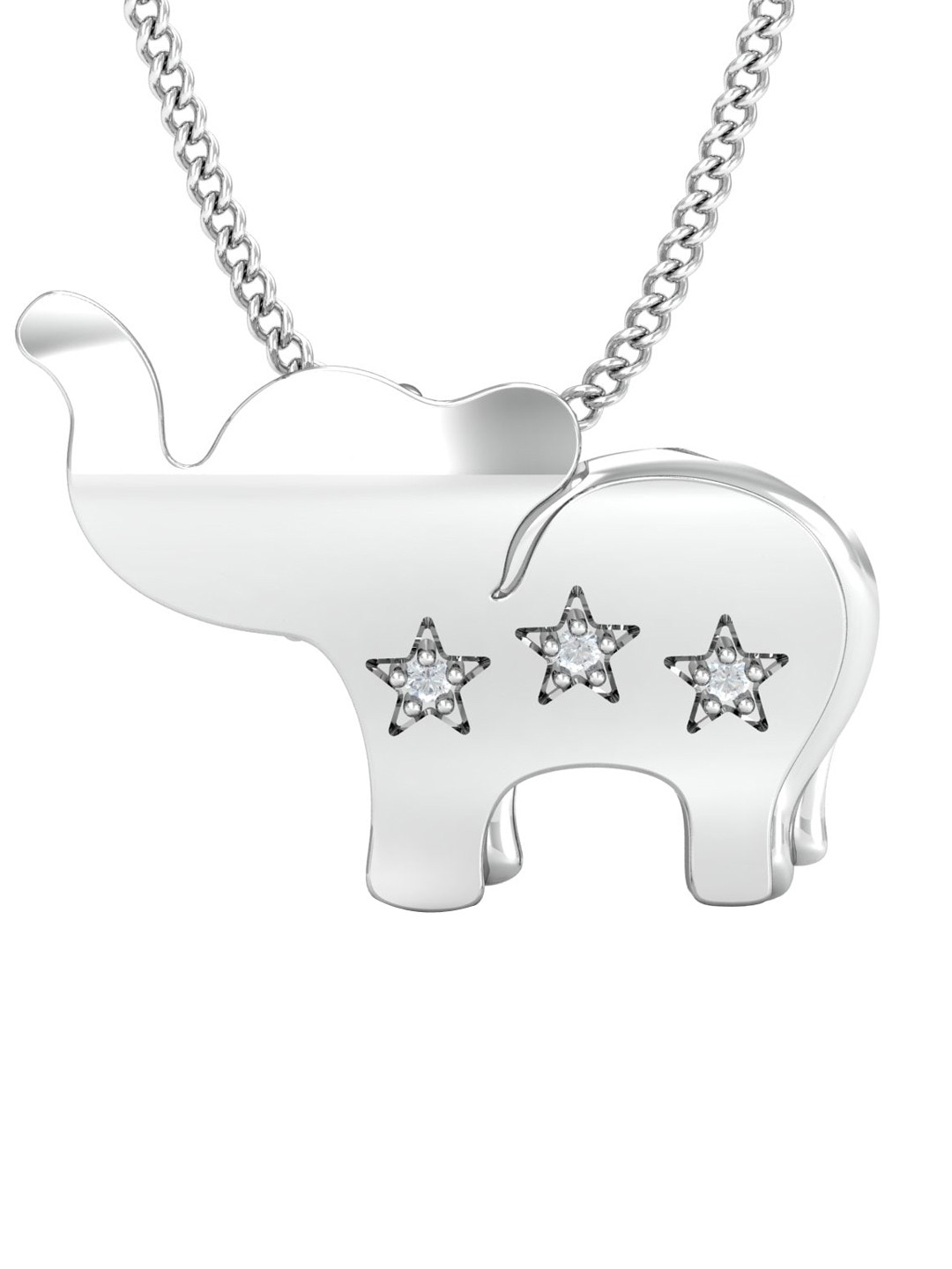 KUBERBOX 18KT White Gold Diamond-Studded Elephant Star Pendant-2.66gm