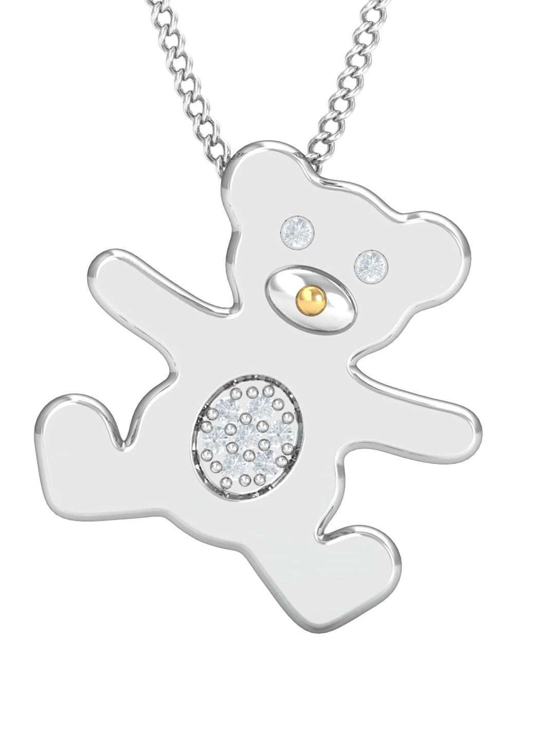KUBERBOX 18KT White Gold Diamond-Studded Bear Pendant-1.57gm